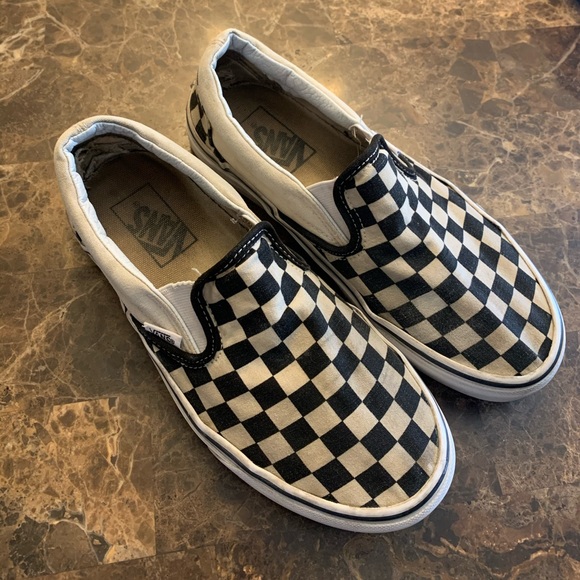 black and white plaid vans